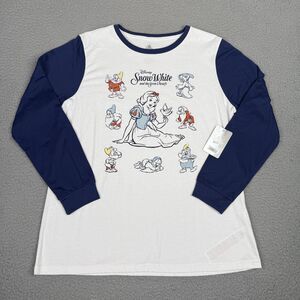 Disney Snow White Shirt Womens XL White Blue Long Sleeve Seven Dwarfs Movie New